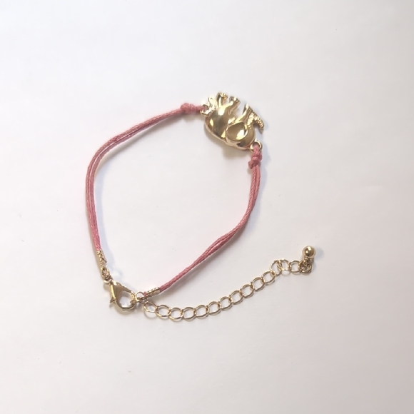 Gold Elephant Charm Bracelet with Pink Cord - Picture 3 of 4